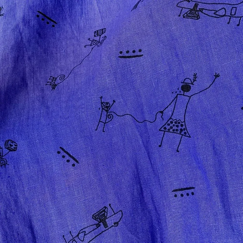 Whimsical Stick Figures Elastic Waist Capris Pants Purple with Pockets Size XL